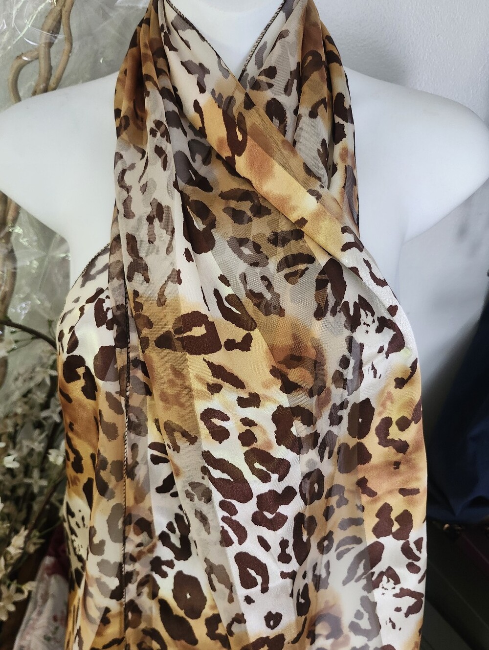Leopard Print Scarf - Brown/Gold 13 X 59 Inches